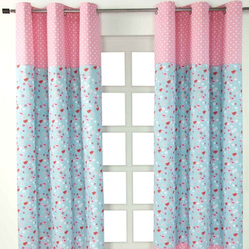 HOMESCAPES Birds And Flowers Ready Made Eyelet Curtain Pair, 137x228 cm Drop, (20749577) Cene
