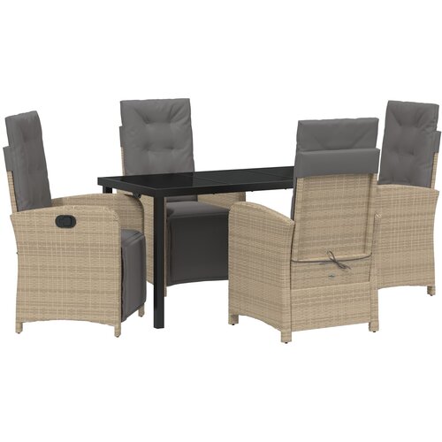 VidaXL 5-dijelni set za blagovanje u vrtu s jastučićima bež poli ratan, vrtni stol crni 140x80x73 cm staklo otpornog na udarce Slike