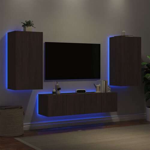  The Living Store Komplet TV omaric LED 4-delni rjavi hrast inženirski les - Stenska TV Enota, (21555490) Slike