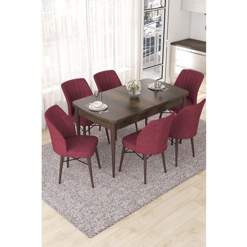 Hanah home Nef - Baroque, Burgundy BaroqueBurgundy Extendable Dining Table & Chairs Set (7 Pieces) Cene