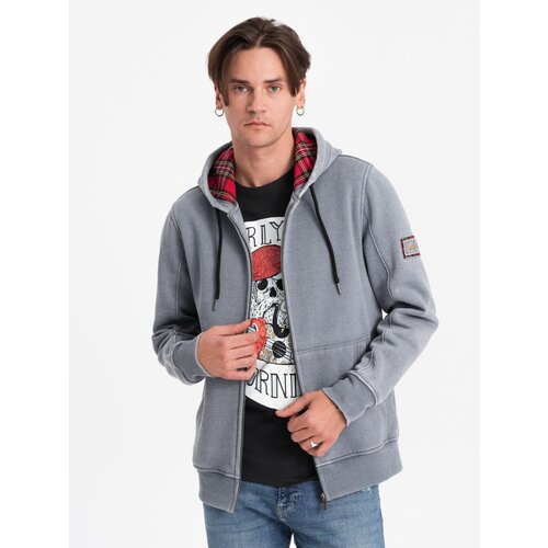 Ombre Washable men's unbuttoned hooded sweatshirt - light blue Cene