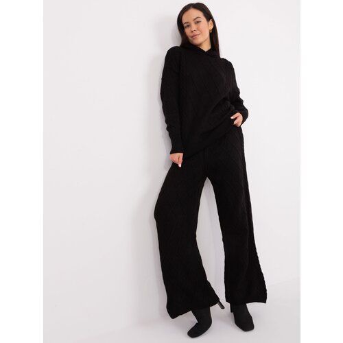 Fashion Hunters Black knitted set with a hooded sweater Slike