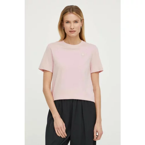 Calvin Klein Jeans Bombažna kratka majica ženski, roza barva