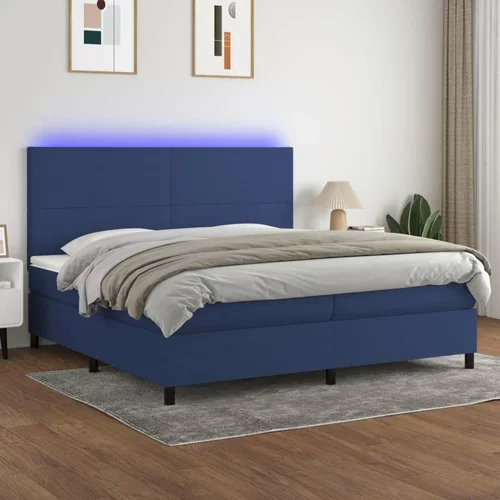  Box spring postelja z vzmetnico LED modra 200x200 cm blago, (20761179)