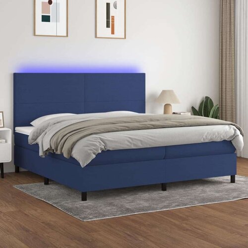  Krevet box spring s madracem LED plavi 200x200 cm od tkanine Slike