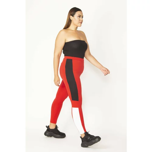 Şans Women's Plus Size Red Cup Detailed Sports Leggings Trousers