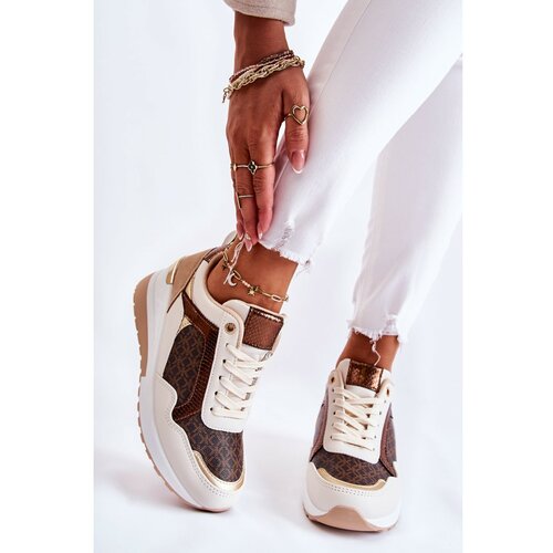 Kesi Women's Leather Sport Shoes On A Wedge White-Brown Catrine Slike