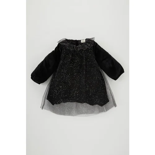 Defacto Baby Girl Polka Dot Long Sleeve Velvet Dress