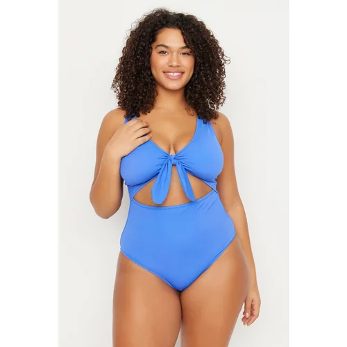 Trendyol Curve Plus Size Swimsuit - Navy blue - Plain