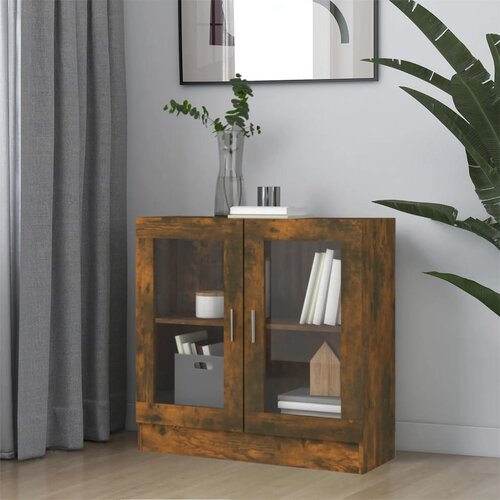 The Living Store Vitrina dimljeni hrast 82,5x30,5x80 cm inženirski les - Omarica Z Vitrino, (21437021) Cene
