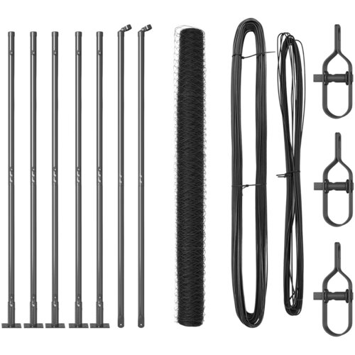 VidaXL &amp;Scaron;estkotna ograja Siva 1,5x10 m Jeklo, Stebri ograje s podnožnimi plo&amp;scaron;čami 7 kos &amp;Oslash;32mm 83,5cm Pocinkano jeklo Slike
