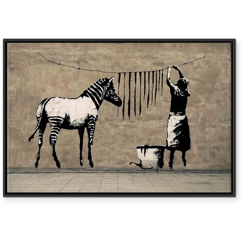  Slika - Banksy: Washing Zebra on Concrete (1 Part) Wide 120x80 U crnom drvenom okviru Slike