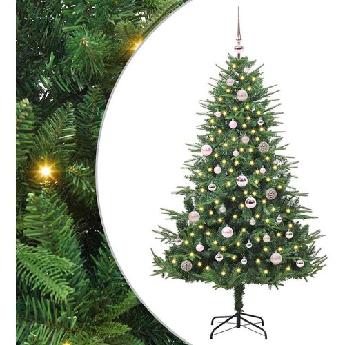 VidaXL Umjetno božićno drvce s rasvjetom i setom kuglica Zelena 150 cm Slike