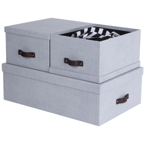 Bigso Box of Sweden Svetlo sive kartonaste &amp;scaron;katle s pokrovom za shranjevanje v kompletu 3 ks 31x47x15 cm Inge &amp;ndash; Slike