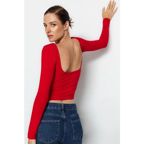 Trendyol Red Cotton Stretchy Open Back Fitted/Flexible Blouse