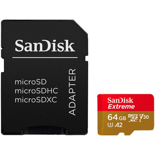 San Disk Extreme microSDXC 64GB Class 10 UHS-I U3 V30 A2 4K UHD SD adapter SDSQXAH-064G-GN6MA spominska kartica Slike
