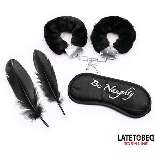 LATETOBED BDSM Line 3 Pieces Set Mask, Handcuffs and Feathers Black Cijene