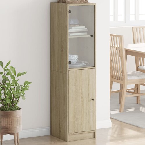  Visoka komoda sa staklenim vratima boja hrasta 35 x 37 x 142 cm Cene