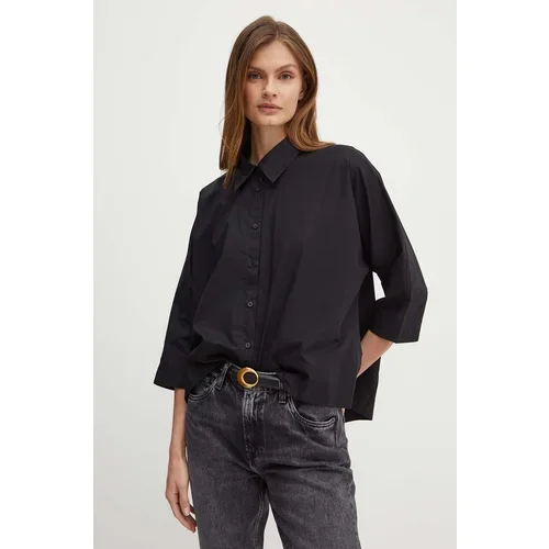 Sisley Pamučna košulja za žene, boja: crna, regular, s klasičnim ovratnikom