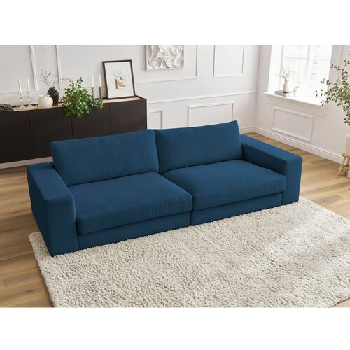 Bobochic Paris Temno modra sedežna garnitura iz rebrastega žameta 274 cm Leonard &amp;ndash; Slike