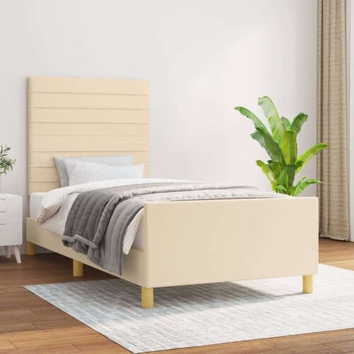  Okvir za krevet s uzglavljem krem 90x190 cm od tkanine Slike
