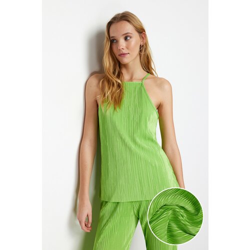 Trendyol Green Pleat Regular/Normal Fit Barbell Neck Stretch Knitted Blouse Cene