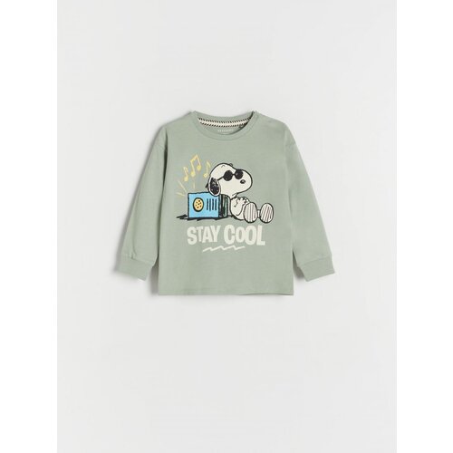 Reserved oversize majica z dolgimi rokavi snoopy - zelena Cene