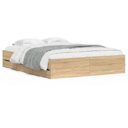 Maison Chic Posteljni okvir - Dvoposteljna postelja - Zakonska postelja s predali sonoma hrast 140x190cm inženirski les, (21694805) Cene