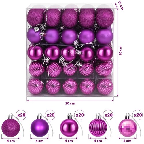  Set božićnih kuglica 100 kom. Lila 4 cm Polistiren - Lila Slike