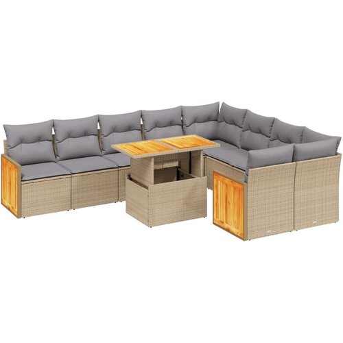 VidaXL 10-dijelni set vrtnih sofa s jastucima bež od poliratana Slike
