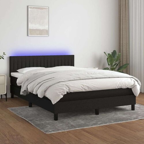  Box spring postelja z vzmetnico LED črna 140x190 cm blago, (20899670) Cene