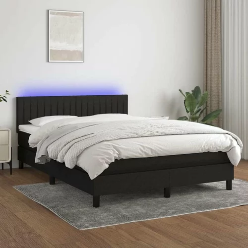  Box spring postelja z vzmetnico LED črna 140x190 cm blago, (20899670)