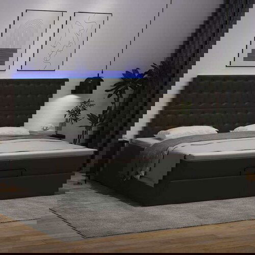 VidaXL Otomanski posteljni okvir z vzmetnicami črn 200x200cm um. usnje Slike