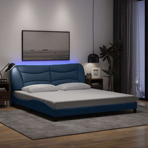  okvir kreveta s led svjetlima plavi 180 x 200 cm od tkanine Slike
