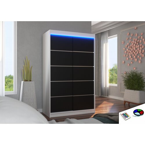 ADRK Drsna omara BENISSO z LED osvetlitvijo, 120 cm - BELA-ČRNA Cene