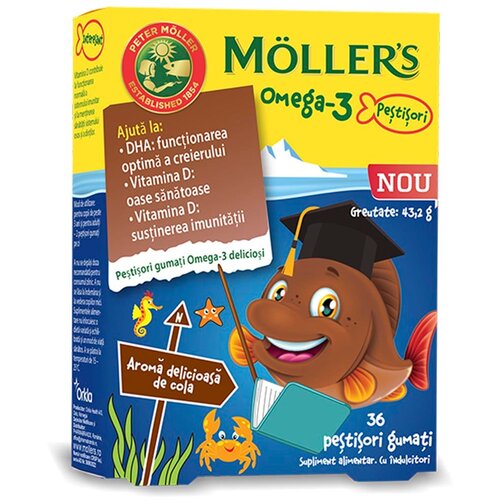 Mollers m&ouml;ller's Omega-3 jelly fish - gumene ribice, ukus kole, 36 kom. Cene