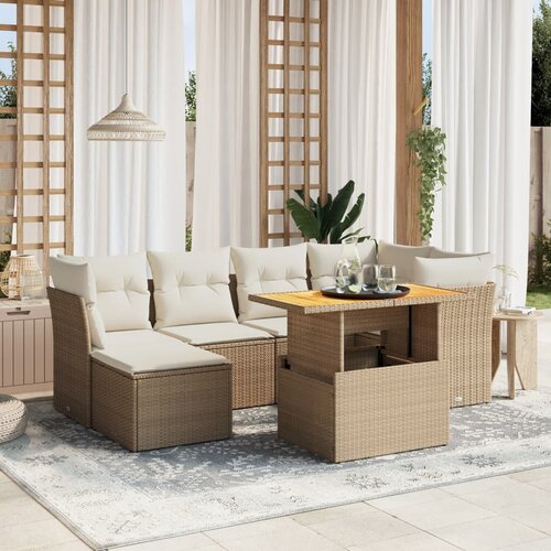 vidaXL 7-dijelni set vrtnih sofa od poliratana s jastucima bež Cijene
