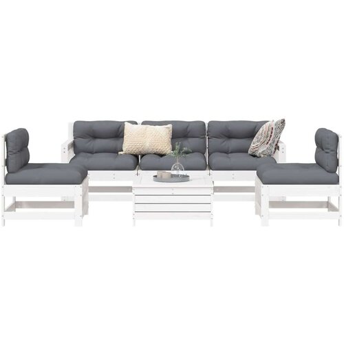  6-dijelni set vrtnih sofa bijeli od masivne borovine Slike