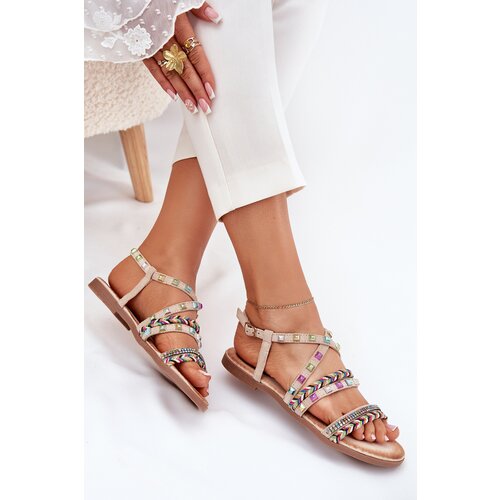 Boto Ladies Sandals With Decoration And Braided Straps Beige Delyra Cene