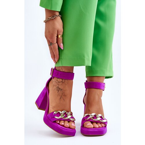 Lewski Shoes Women's Suede Sandals With Massive Heels Cene