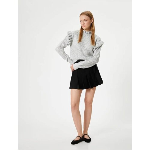 Koton Knitwear Sweater with Textured Ruffle Detail Standing Collar Slike