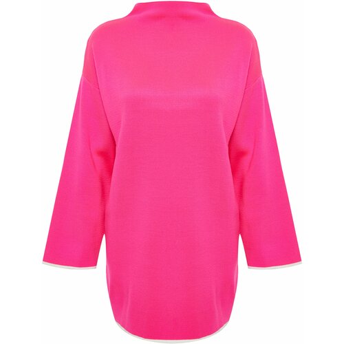 Trendyol Pink Stand-Up Collar Knitwear Sweater with Spanish Sleeves Cene