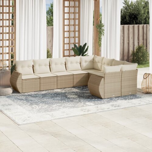VidaXL 9-dijelni set vrtnih sofa s jastucima bež od poliratana Slike