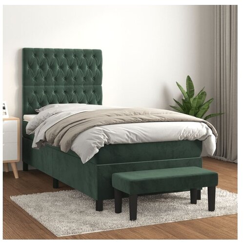 vidaXL Box spring krevet s madracem tamnozeleni 100x200 cm baršunasti Cijene