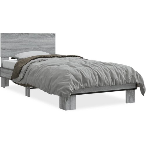 VidaXL Posteljni okvir siva sonoma 90x200 cm inženirski les in kovina Slike