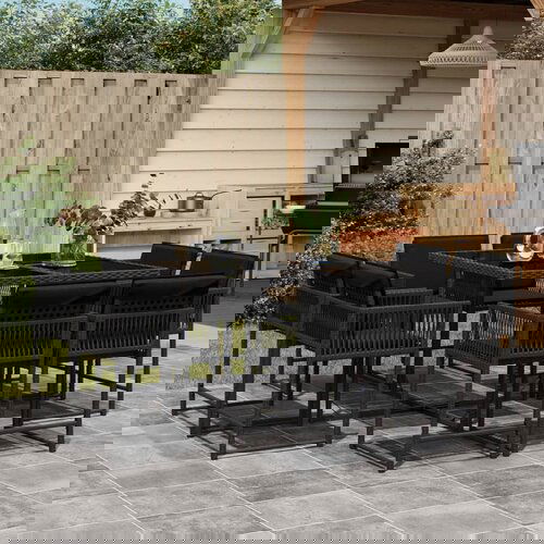 The Living Store Vrtna jedilna garnitura 9-delna z blazinami črn poli ratan - Vrtna Jedilna Garnitura, (21671847) Cene