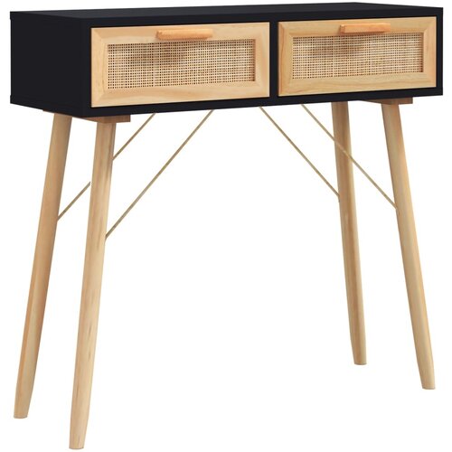 Maison Chic konzolna miza - miza ob steni črna 80x30x75 cm borovina in naravni ratan, (21786128) Slike