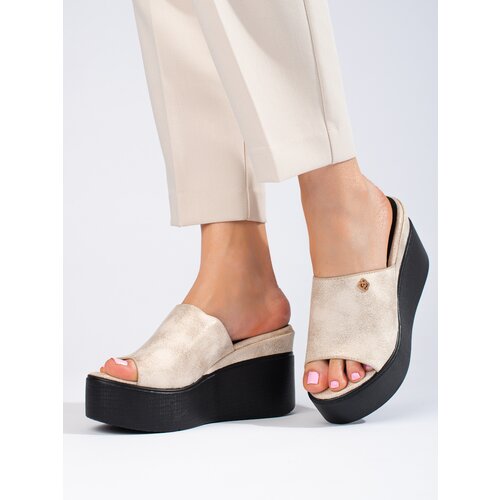 SHELOVET High wedge flip-flops gold Cene
