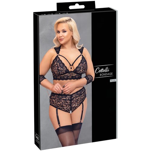 Cottelli Bondage Plus Size - set čipkastih grudnjaka (crni) - 3XL Slike