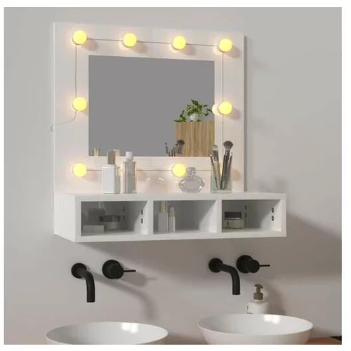  Omarica z ogledalom in LED lučmi visok sijaj bela 60x31,5x62 cm